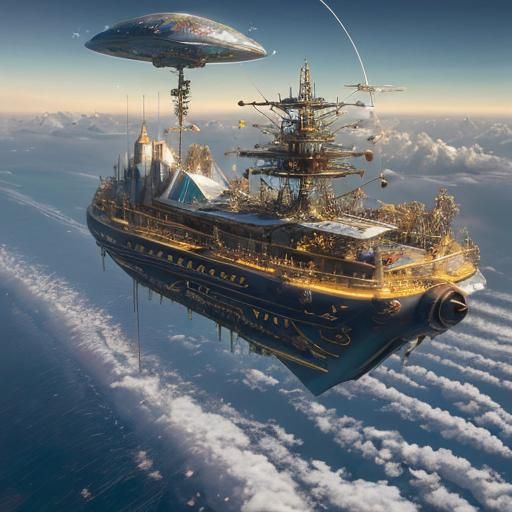 Surreal Spaceship as Flying Boat in Cosmic Landscape