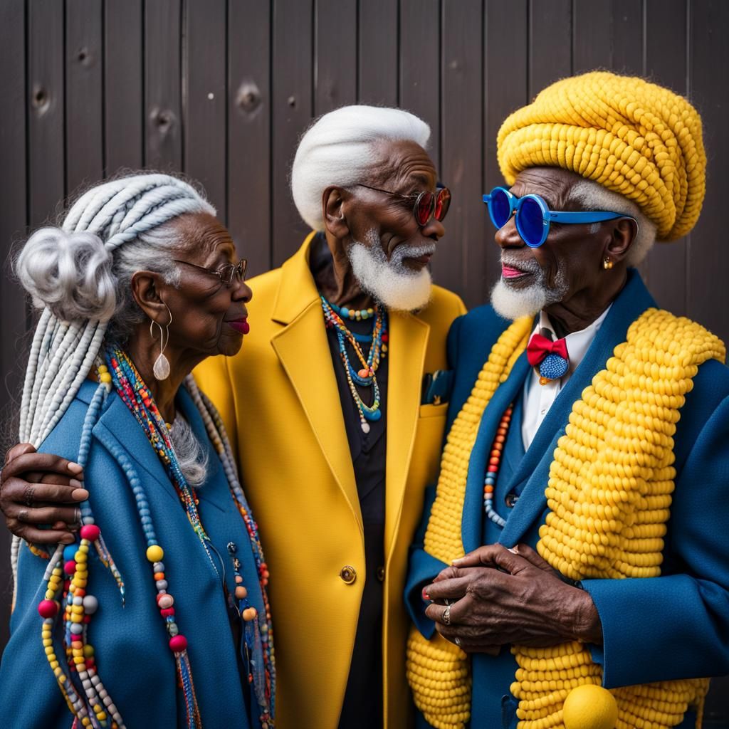 Elderly Couple in Paper Art Style with Braids