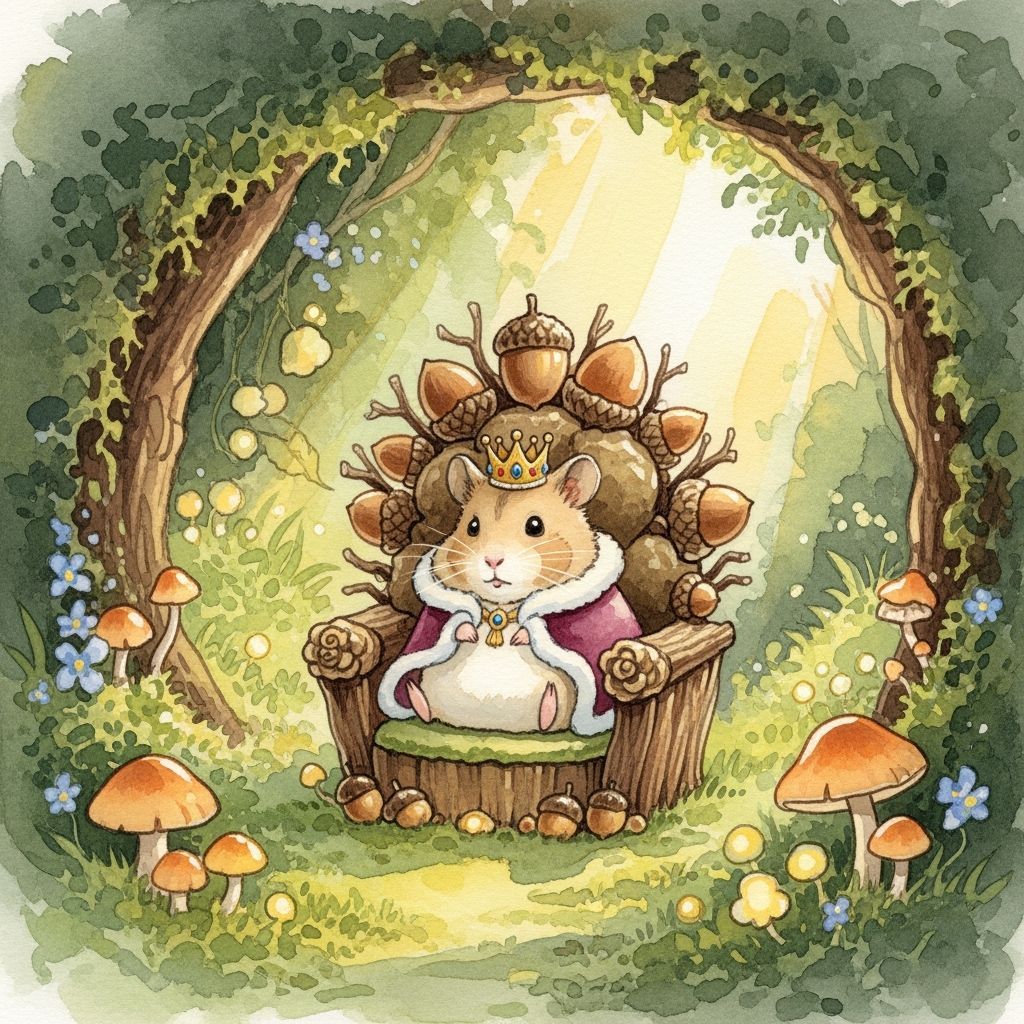 Regal Hamster in Cozy Burrow as Watercolor Art