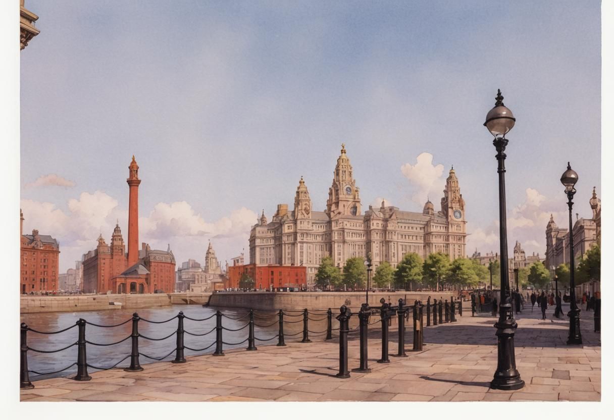 Liverpool's Liver Building in Realistic Watercolour Style