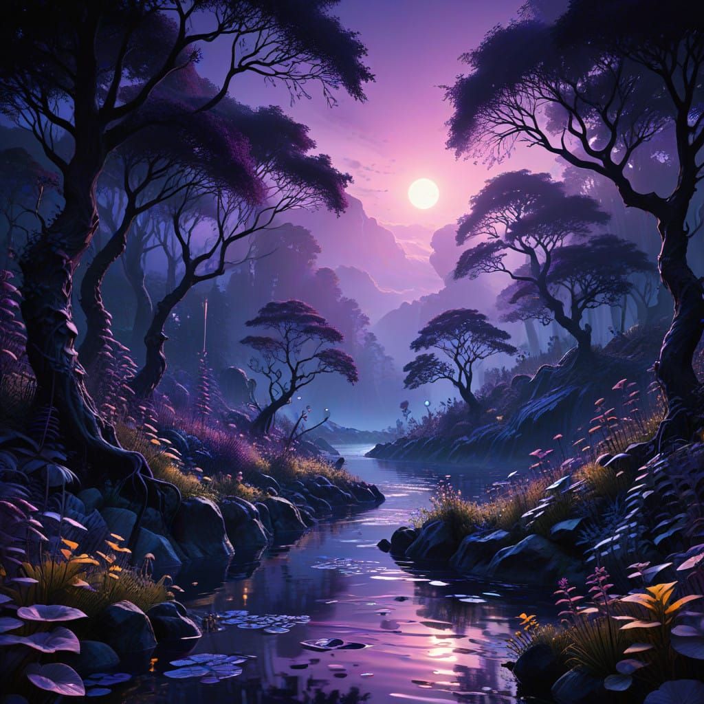 Dreamlike Underwater Landscape in Vibrant Purple