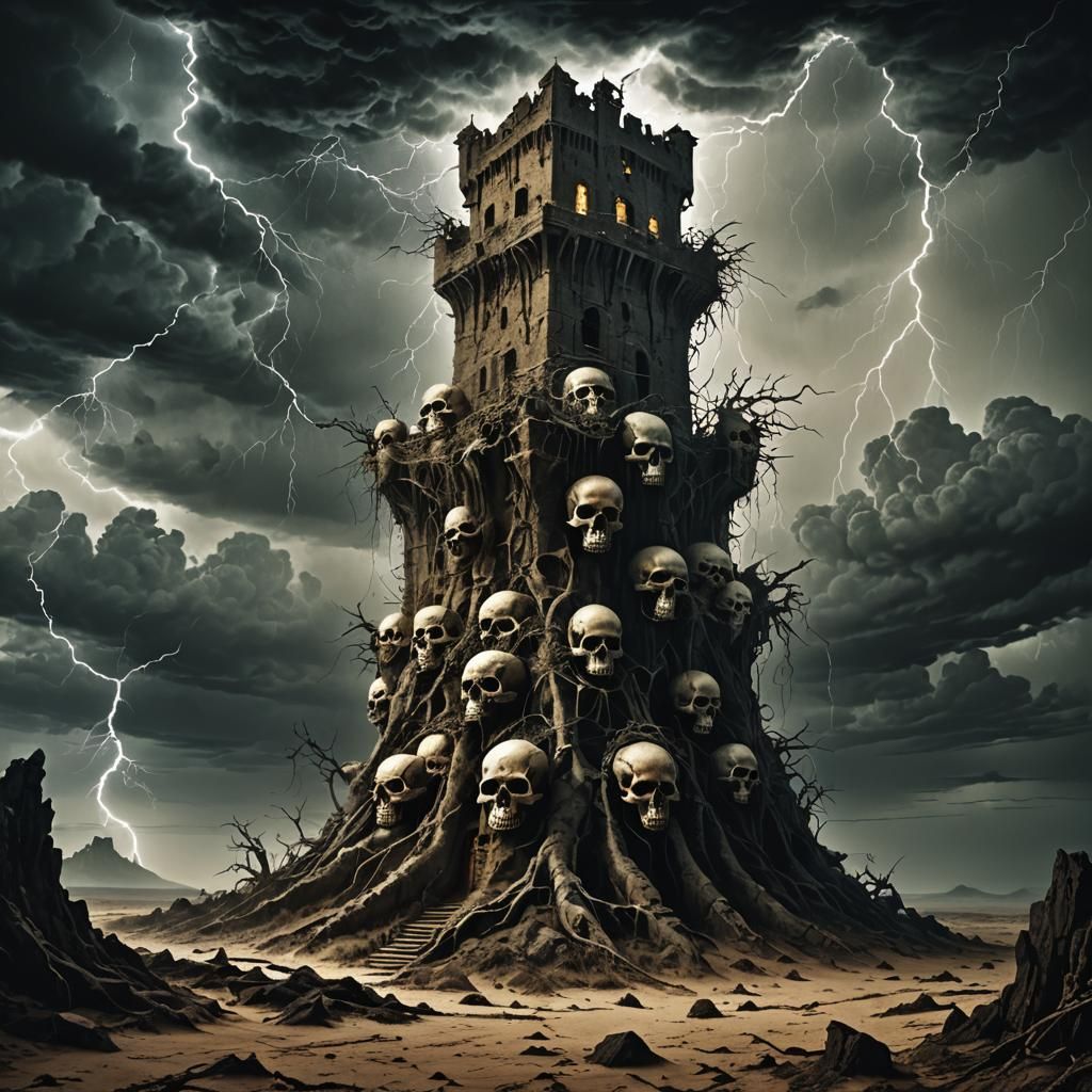 Ominous Skull Tower on Desert Island in Digital Art