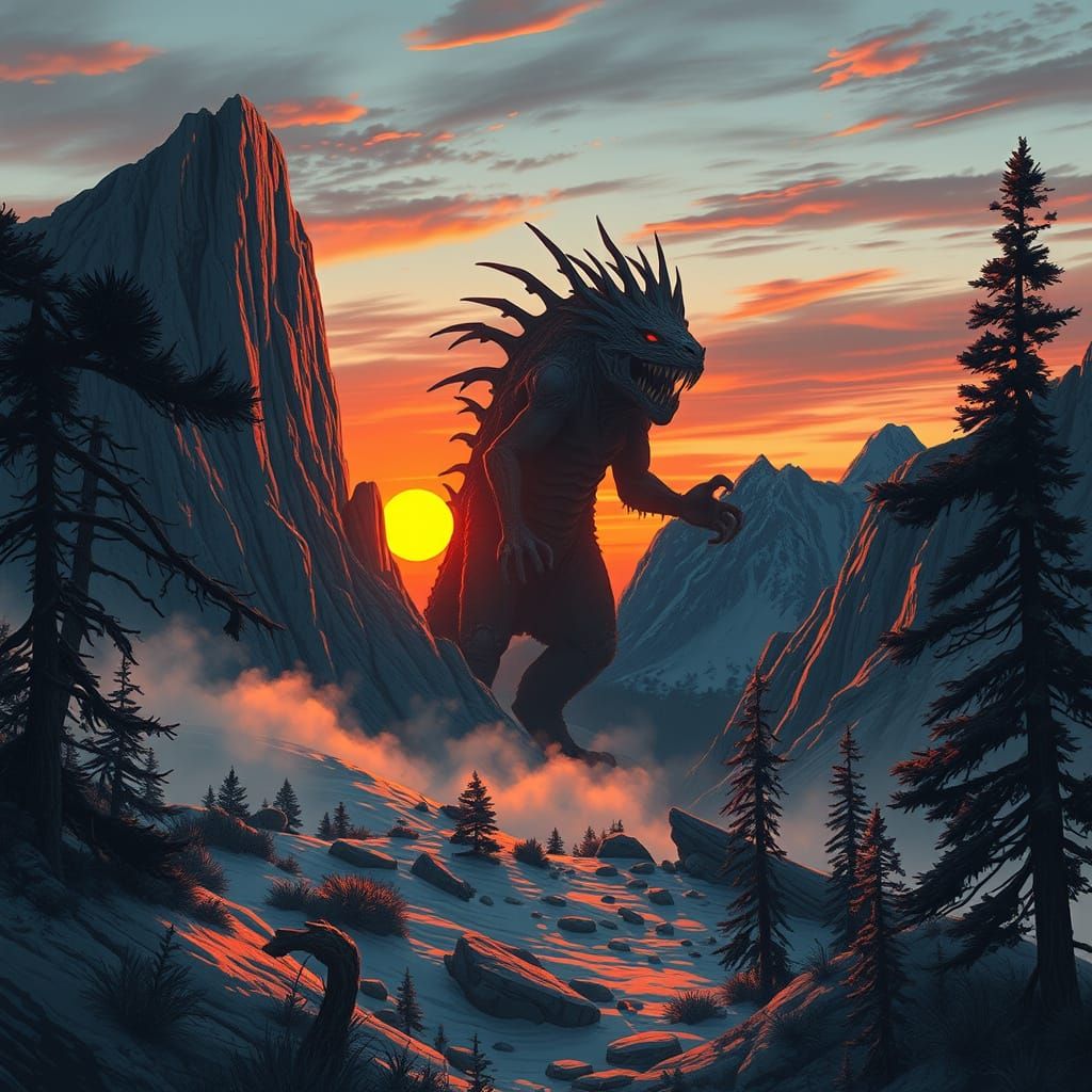 Sunset Monster Roams California Mountains