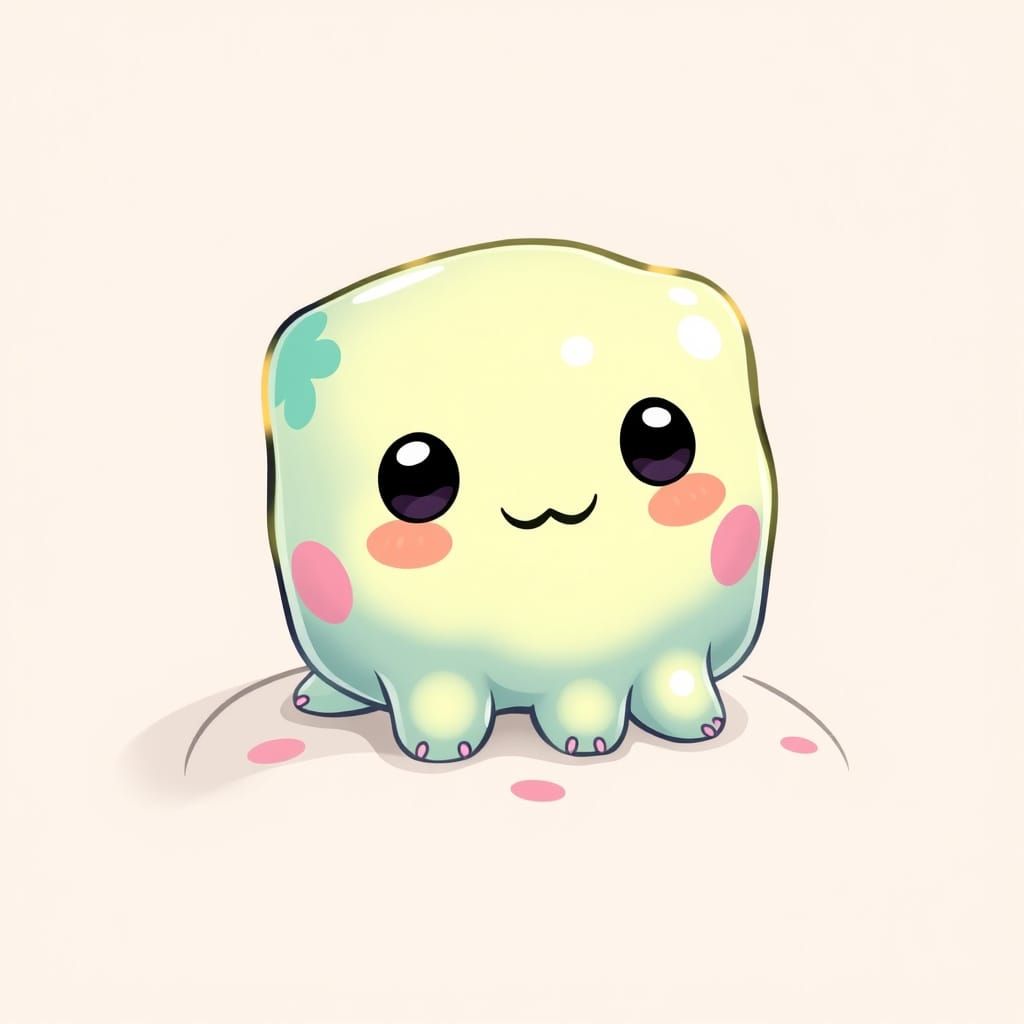 Whimsical Jelly Cube Monster Digital Illustration
