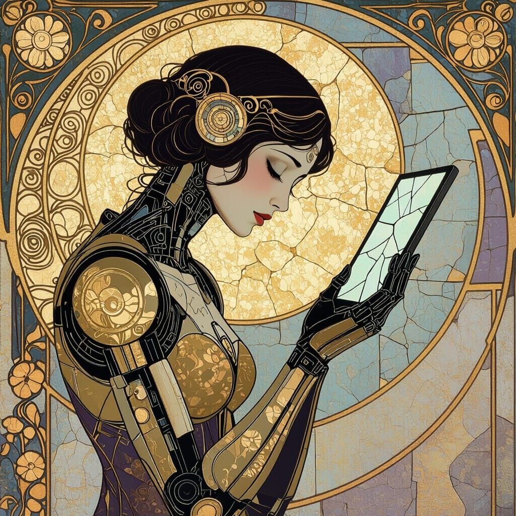 Melancholic Cyborg in Art Nouveau Style