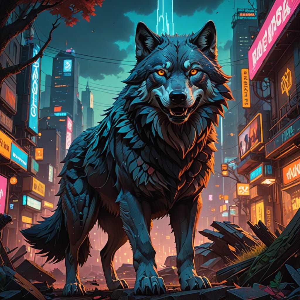 Majestic Wolf in Vibrant, Cinematic Art