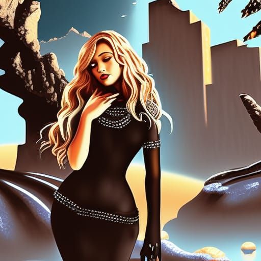 Blonde Actress in Film Noir Scene: Digital Matte Painting