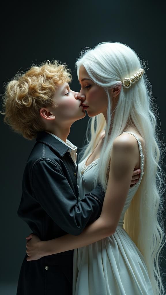 Ethereal Kiss: Boy and Woman in Digital Art