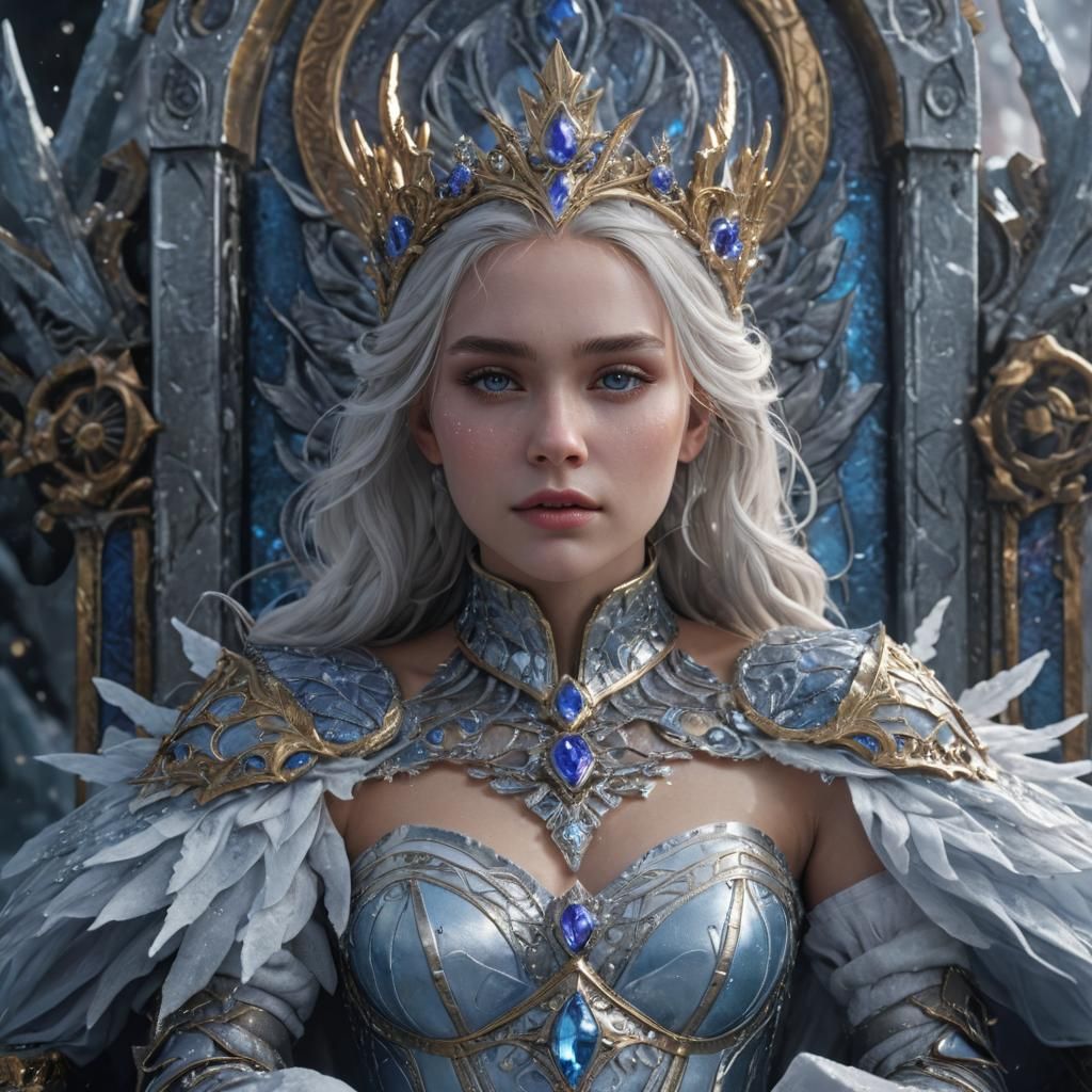 Ethereal Ice Queen Portrait in Art Nouveau Style