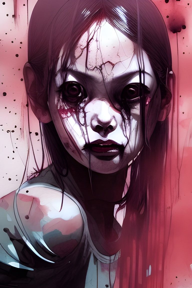 Scary Girl Portrait in Watercolor Style