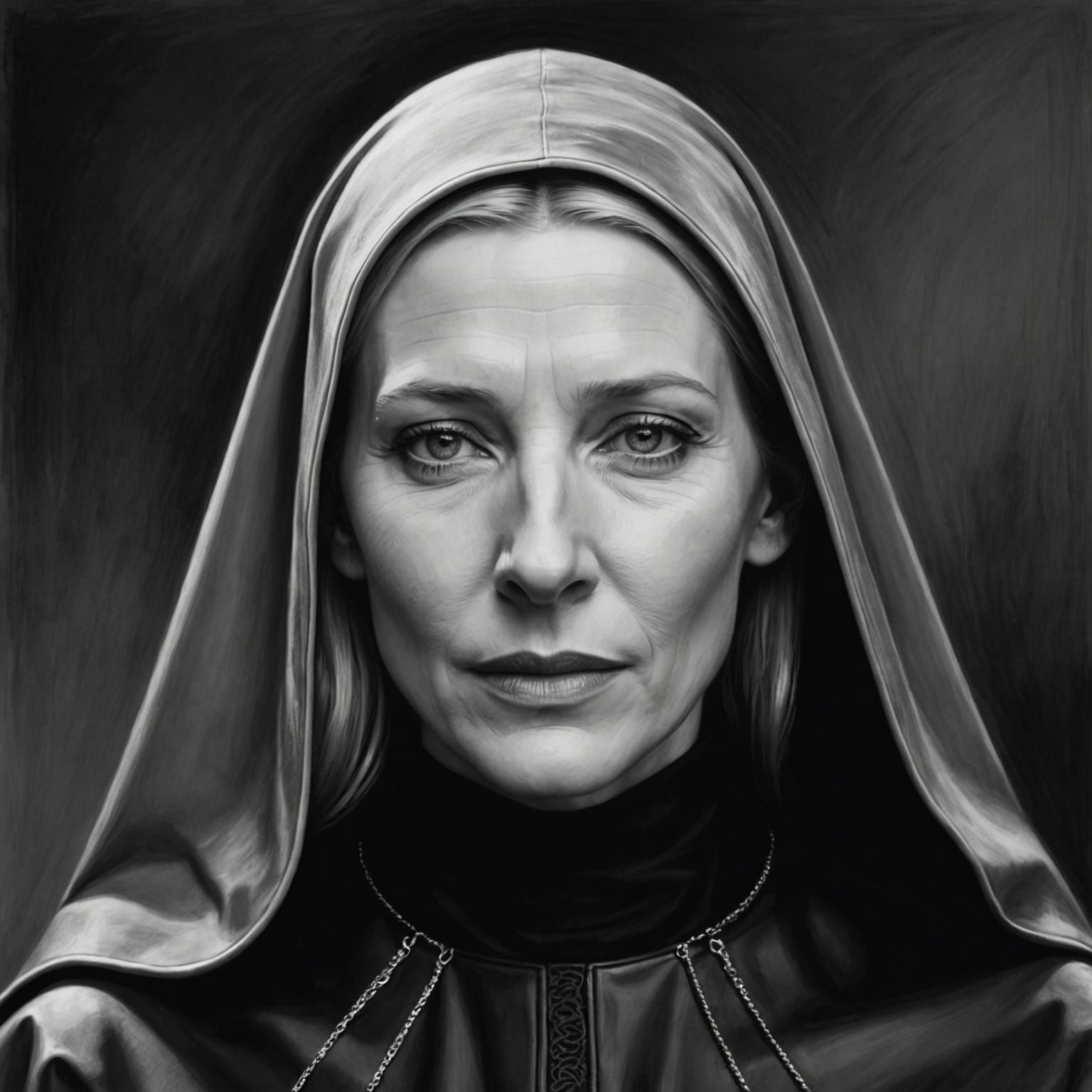 Cate Blanchett as Rubber Nun in Charcoal Drawing