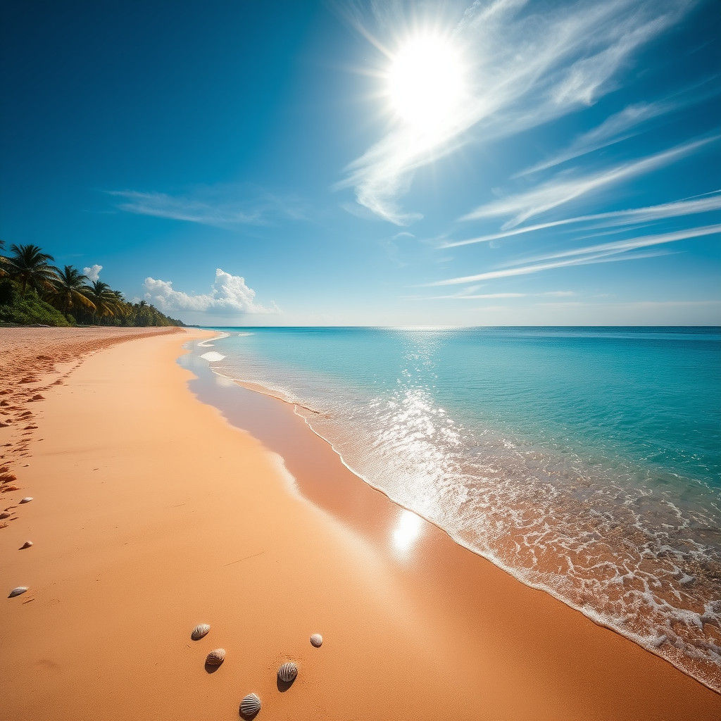 Caribbean Beach at Sunrise: Photorealistic Coastal Scene