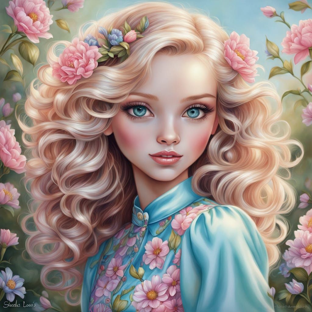 Vibrant Spring Girl in Whimsical Colored Pencil Style