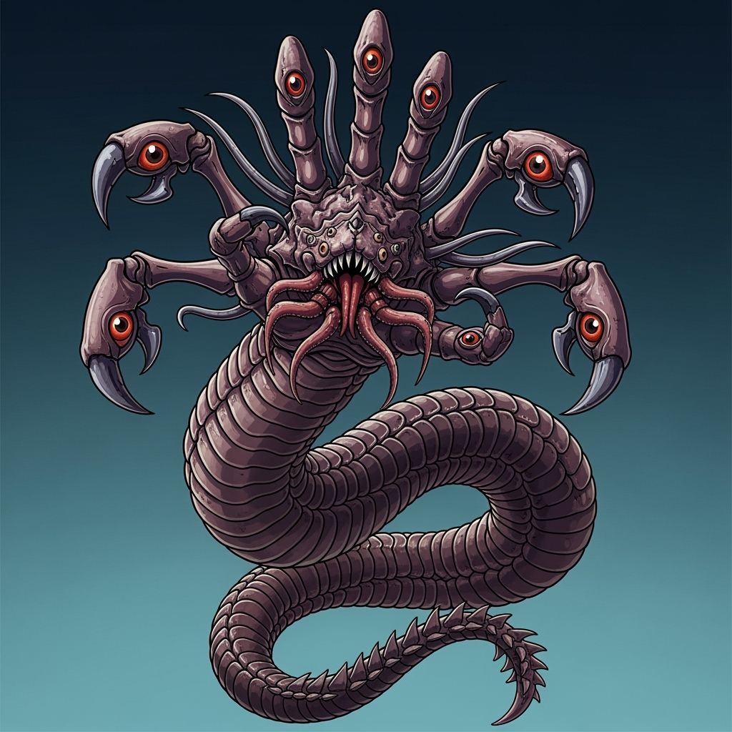 Colossal Serpentine Creature in Anime Style