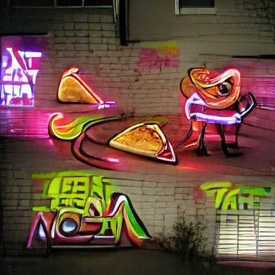 Neon Graffiti Art: Pizza Meets Taco