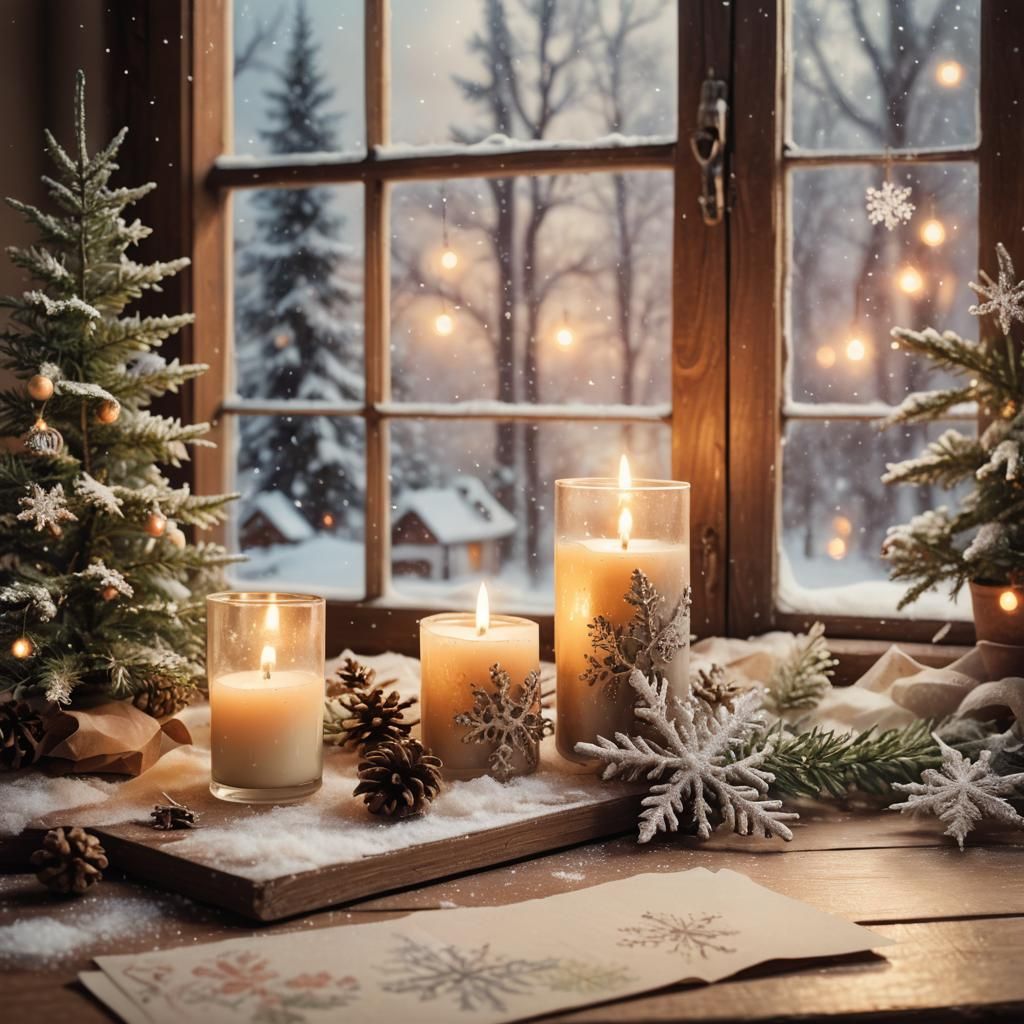 Vintage Christmas Postcard Scene in Soft Focus