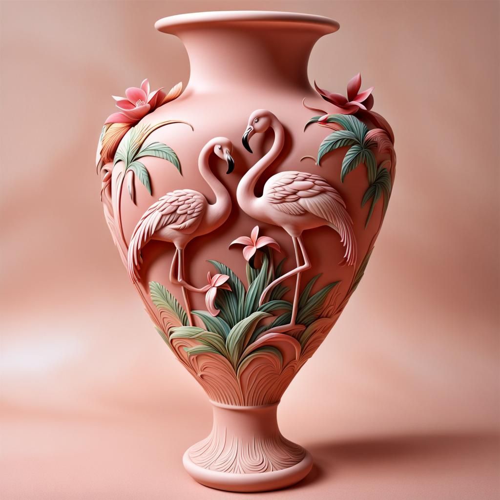 Disney Flamingos Pink Clay Vase: Detailed Art