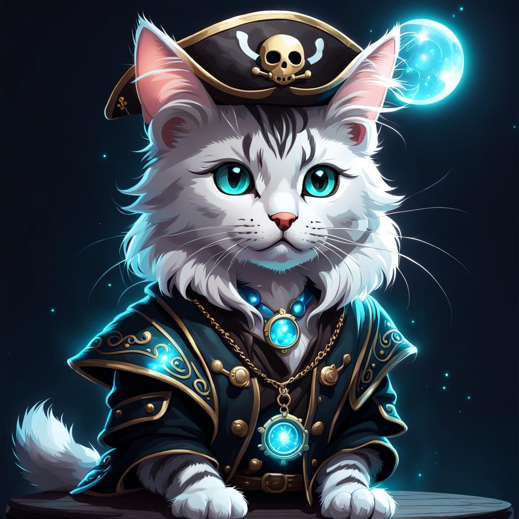Bioluminescent Pirate Cat: Ethereal AI Art