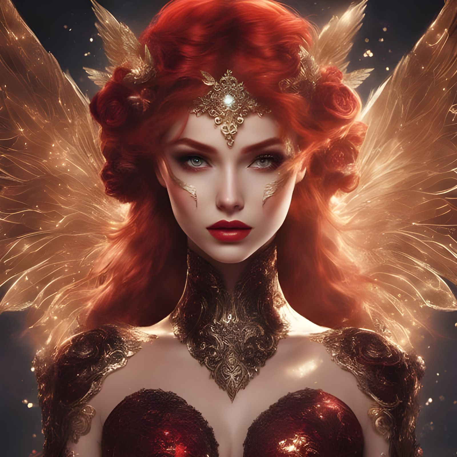 Beautiful Red-Haired Angel in Lingerie by Royo