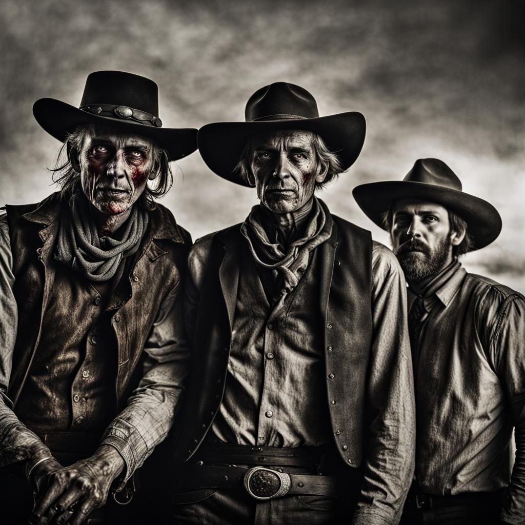 Cowboy Zombie Posse Group Photo, Lithograph Style