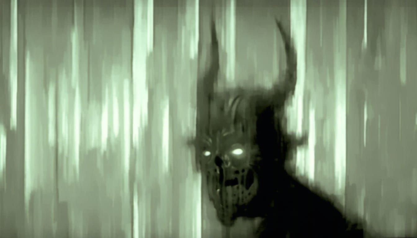 Disturbing Demonic Close-Up in Analog Horror Style