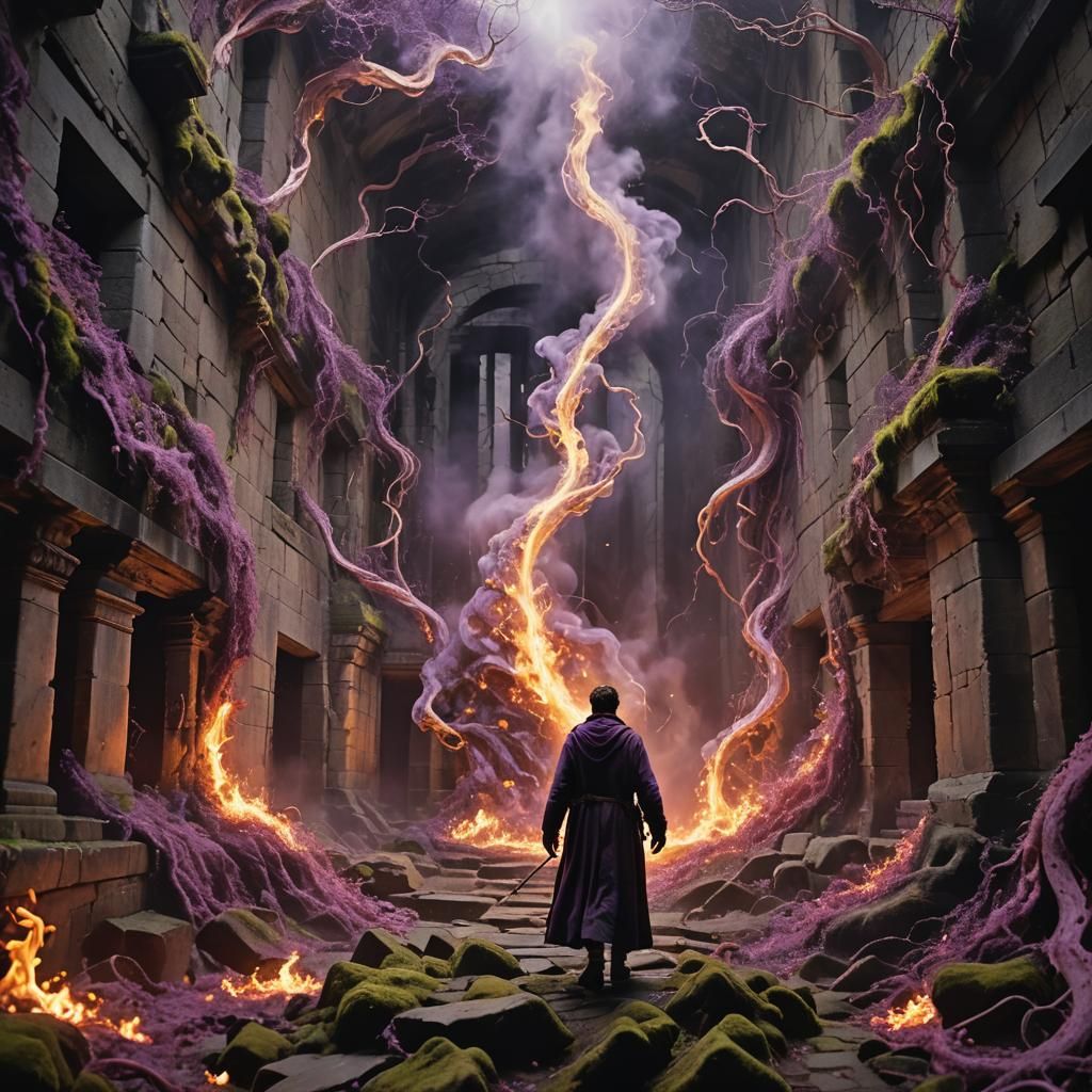 Dissolving Figure in Flaming Memory Hole, Digital Matte Pain...