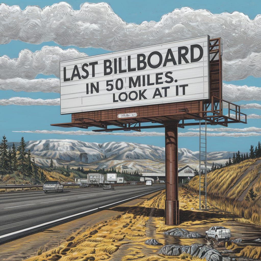 Vibrant Billboard Artwork at Highway Exit