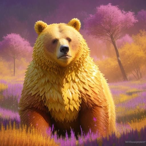 Honey Bear in Lush Meadow: 3D Digital Art