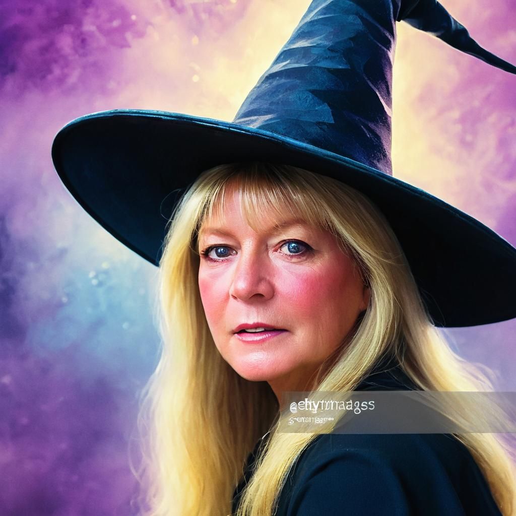 Blonde Woman in Witch Hat: Fantasy Portrait