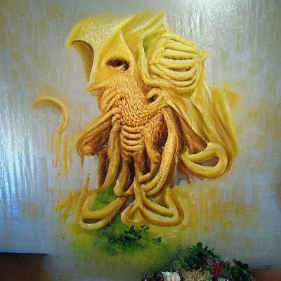 Cthulhu Emerges: Pasta Oil on Canvas