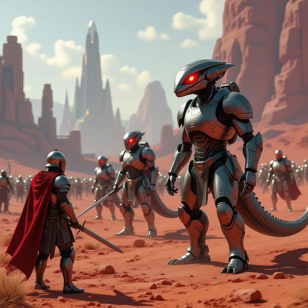 The Lizard Robot Androids advance on the Romans