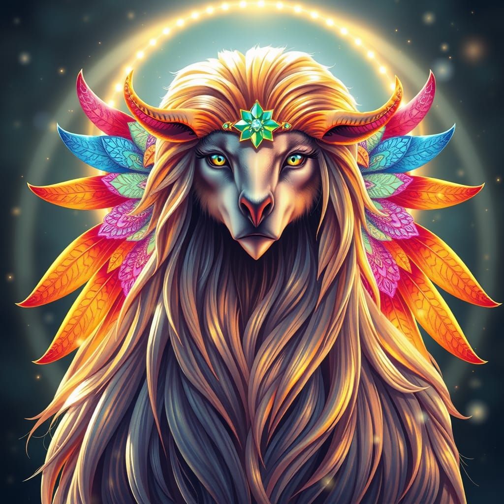 Ethereal Fairy in Radiant Halo with Vibrant Blue and Gold Wi...