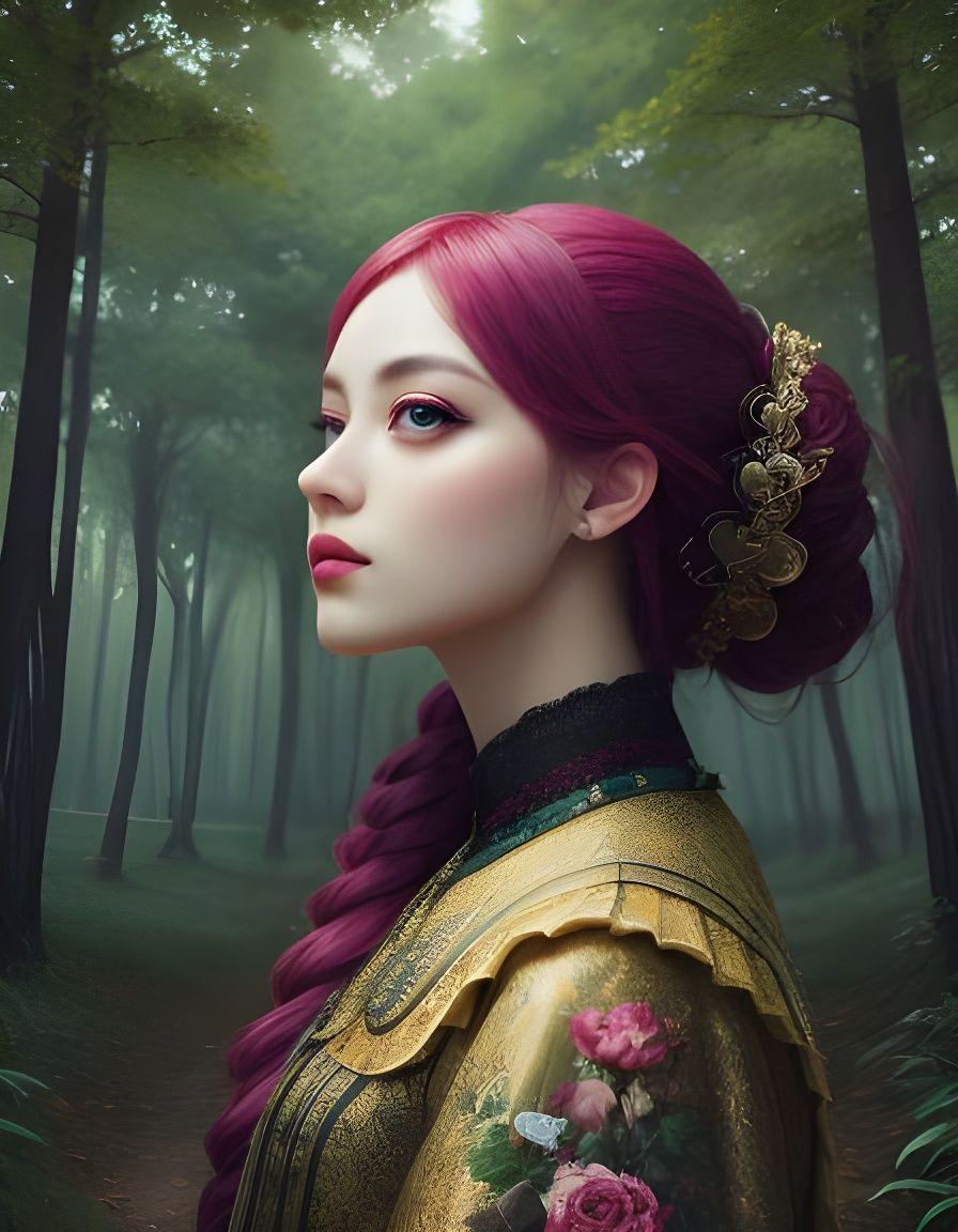 Girl in Park: Vibrant Digital Art Portrait