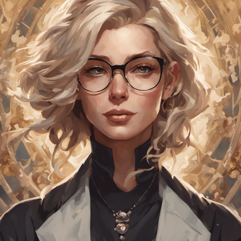 Romantic Portrait of Blonde Professor in Art Nouveau Style