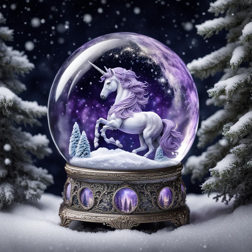 Lavender Unicorn in Glittery Snow Globe