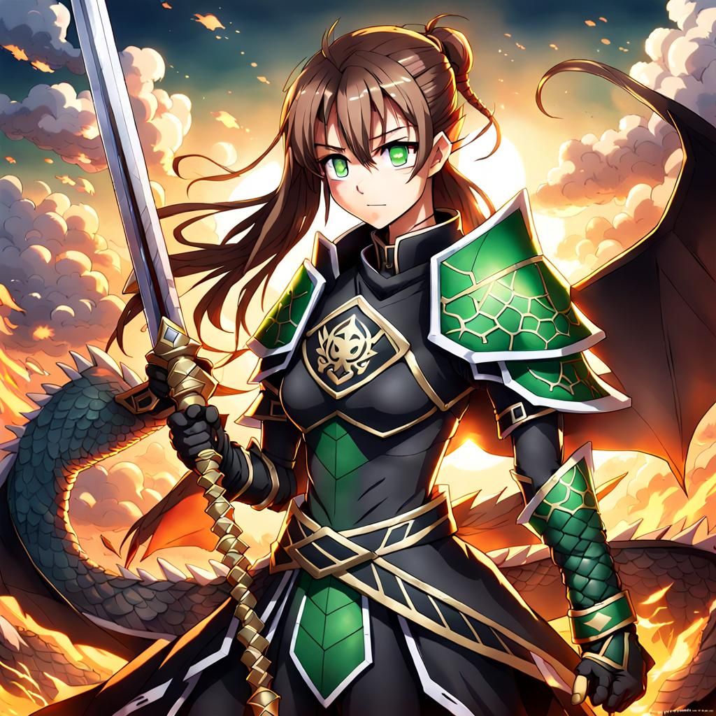 Anime Style Female Warrior in Dragon Armor