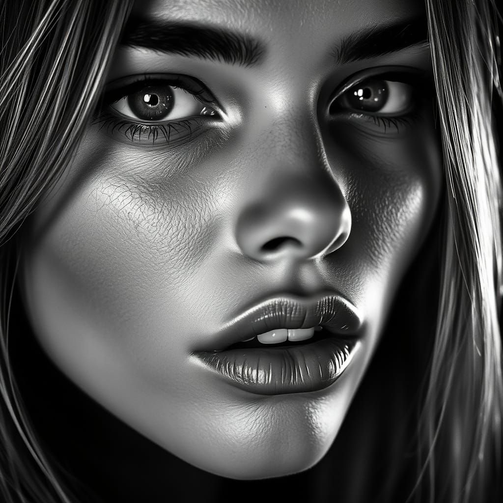 High-Contrast Supermodel Portrait in Black and White