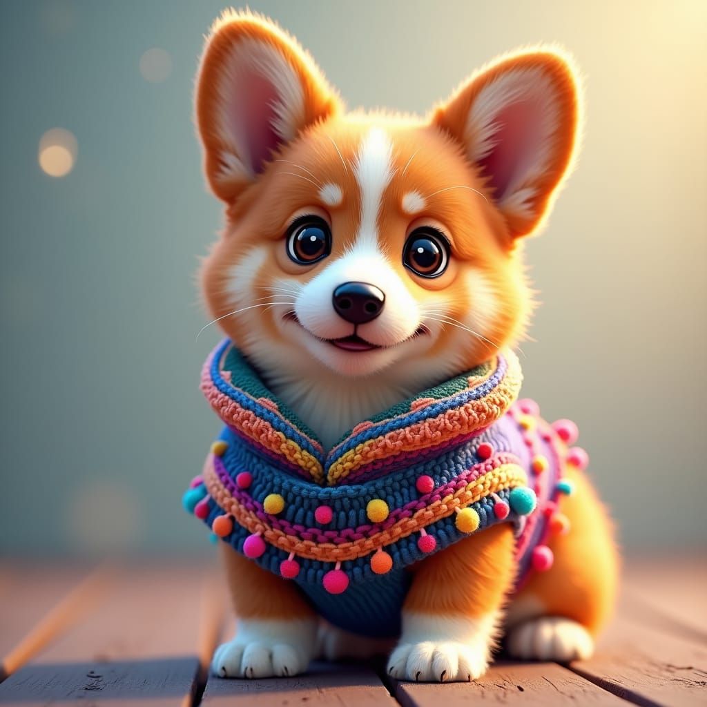 Corgi in Knitted Vest: Fantasy Concept Art