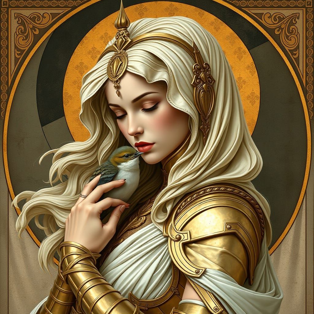 Art Nouveau Warrior Goddess with Owl