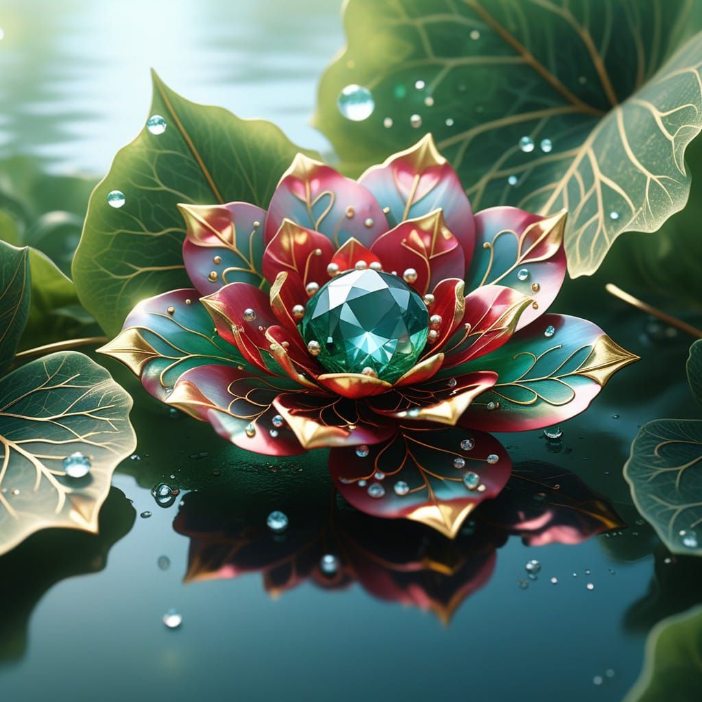 Crystal Bloom in Gold and Jade, Radiant in Ethereal Light