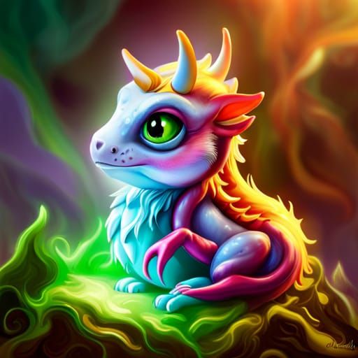 Pink Baby Dragon in Fantasy Setting