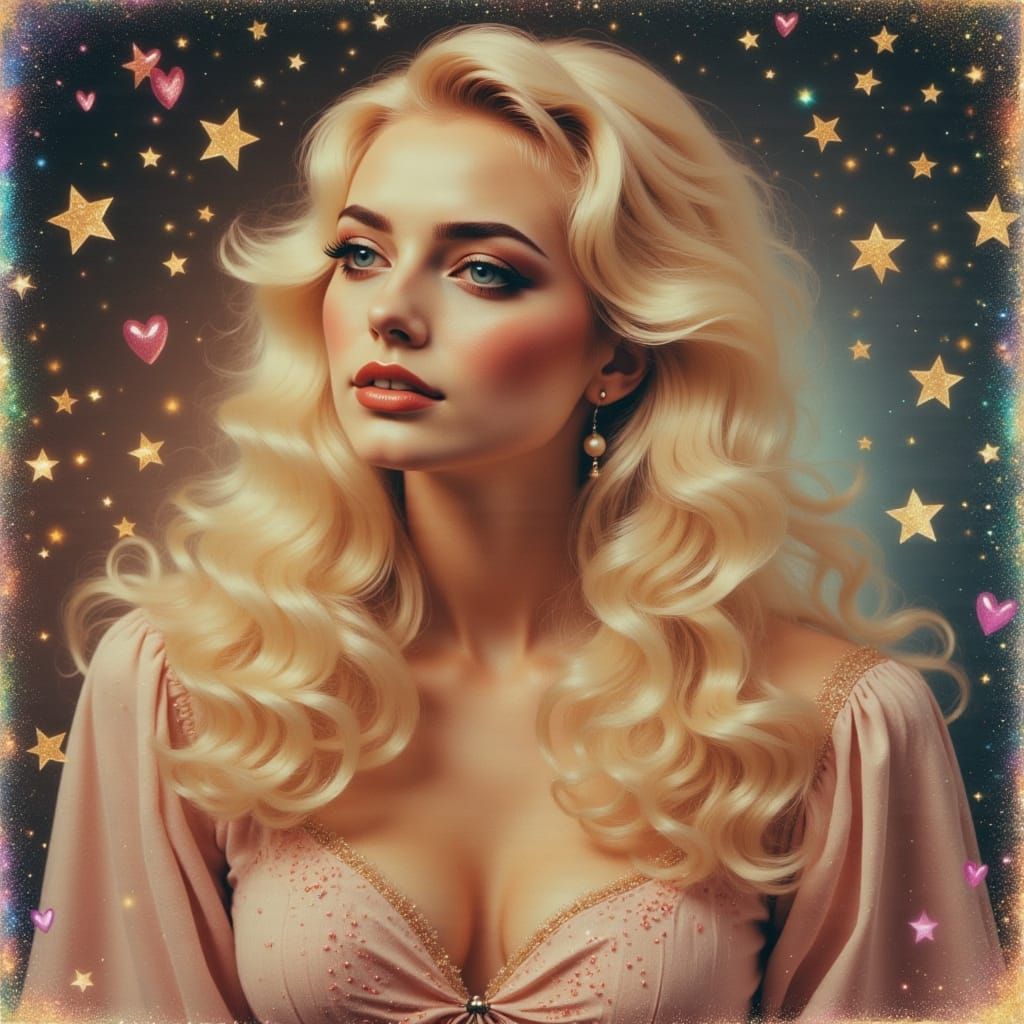 Vintage Glamour Woman Amidst Falling Stars