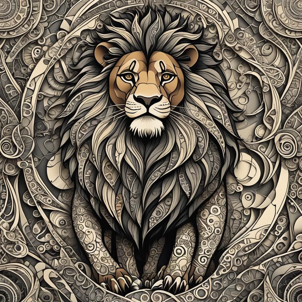 Abstract Lion King with 3D Shading