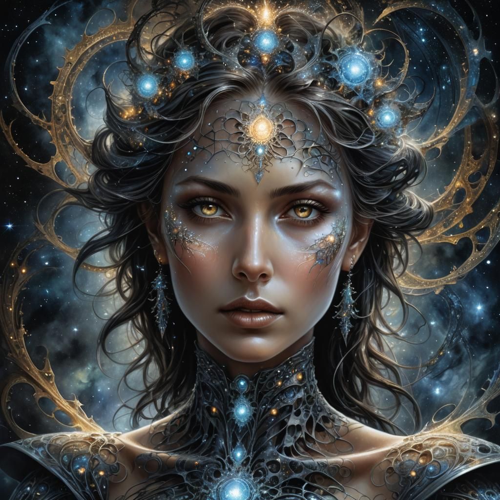 Fractal Woman in Mystical Universe, Dark Fantasy Art