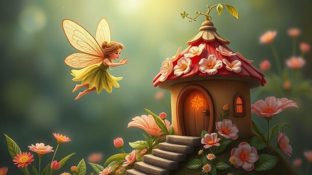 Enchanted Fairy Soars Towards a Blooming Abode