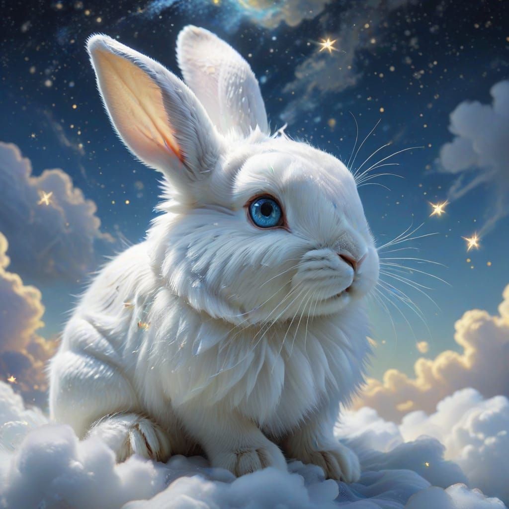 Whimsical Cloud Bunny with Bright Blue Eyes