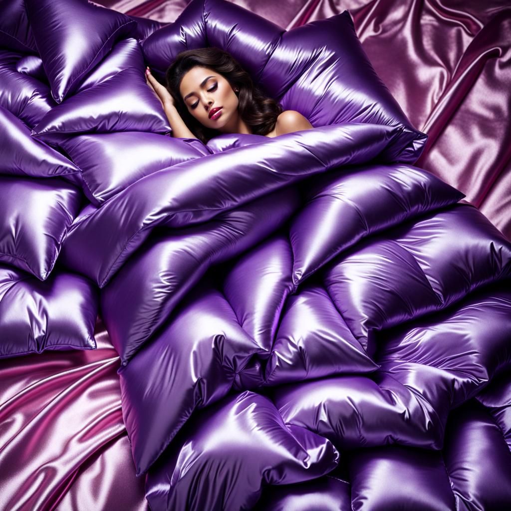 Woman in Satin Bedding: Plush Comfort Photography