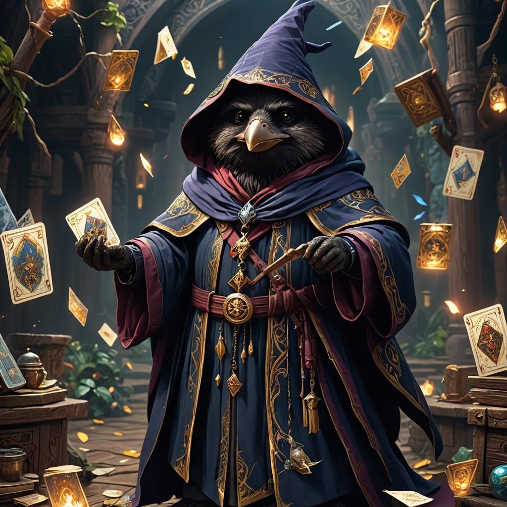 Chubby Kenku Wizard with Tarot Cards