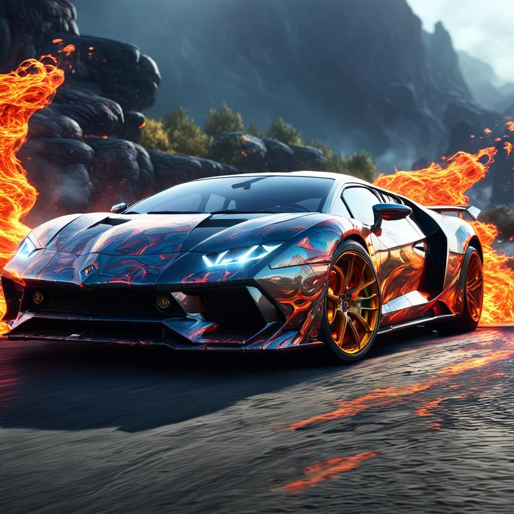 Fiery Lamborghini Portrait: Detailed Matte Painting