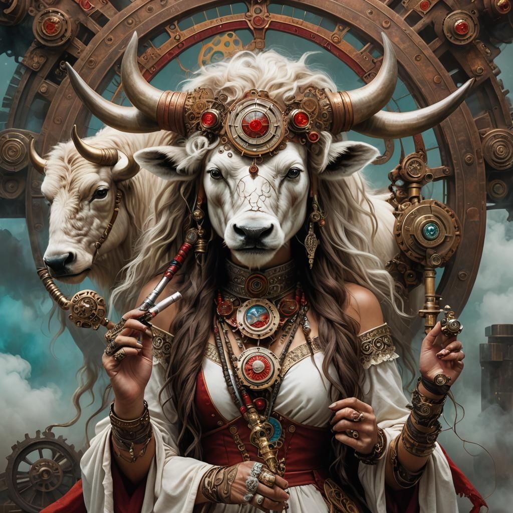 White Buffalo Woman Spirit in Steampunk Style